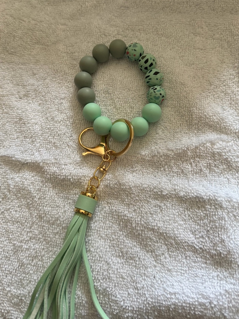 Mint Green Beaded Tassel Keyring Bracelet